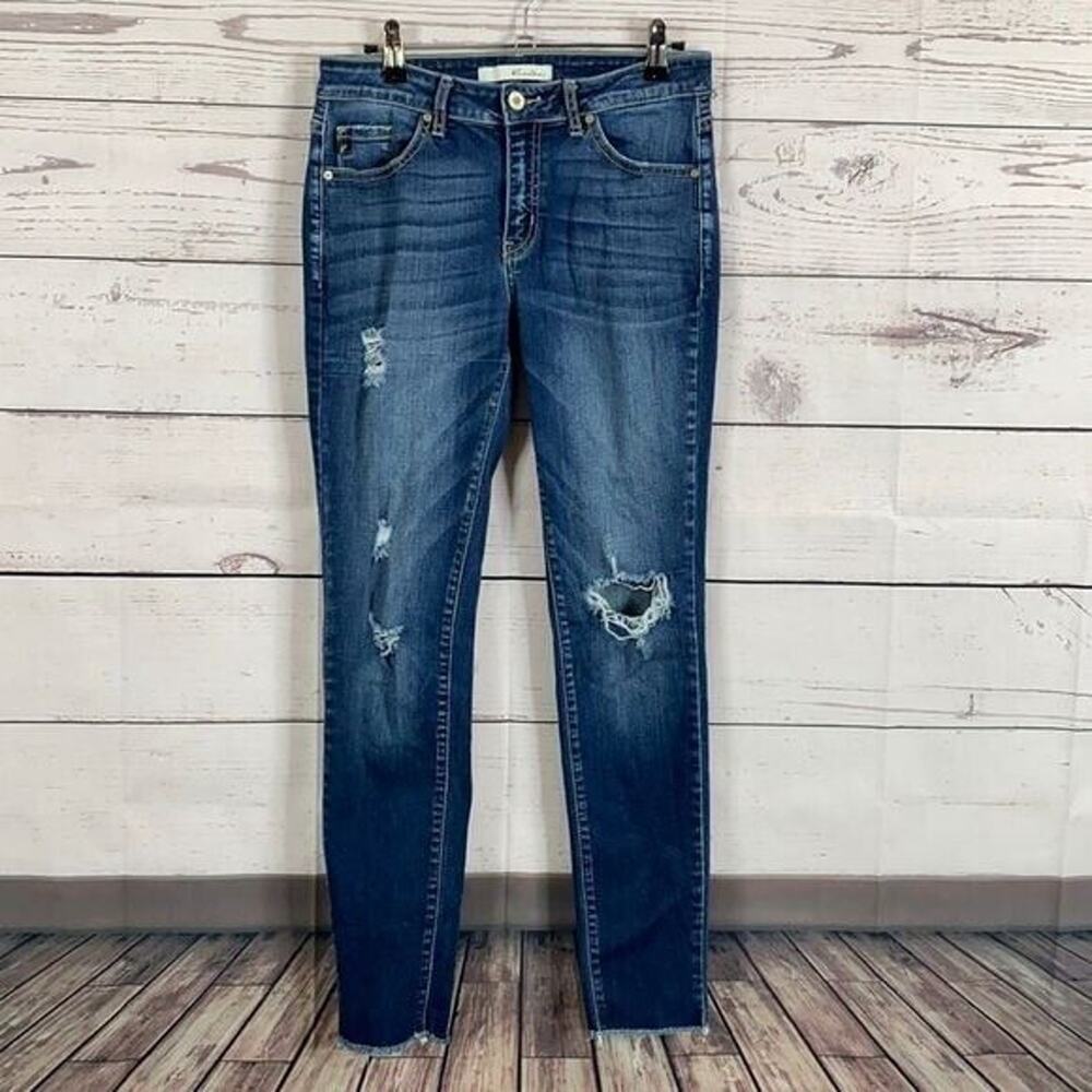 Kancan Jeans‎ Womens 27 Blue Distressed Midrise Stretch Casual Denim Rips